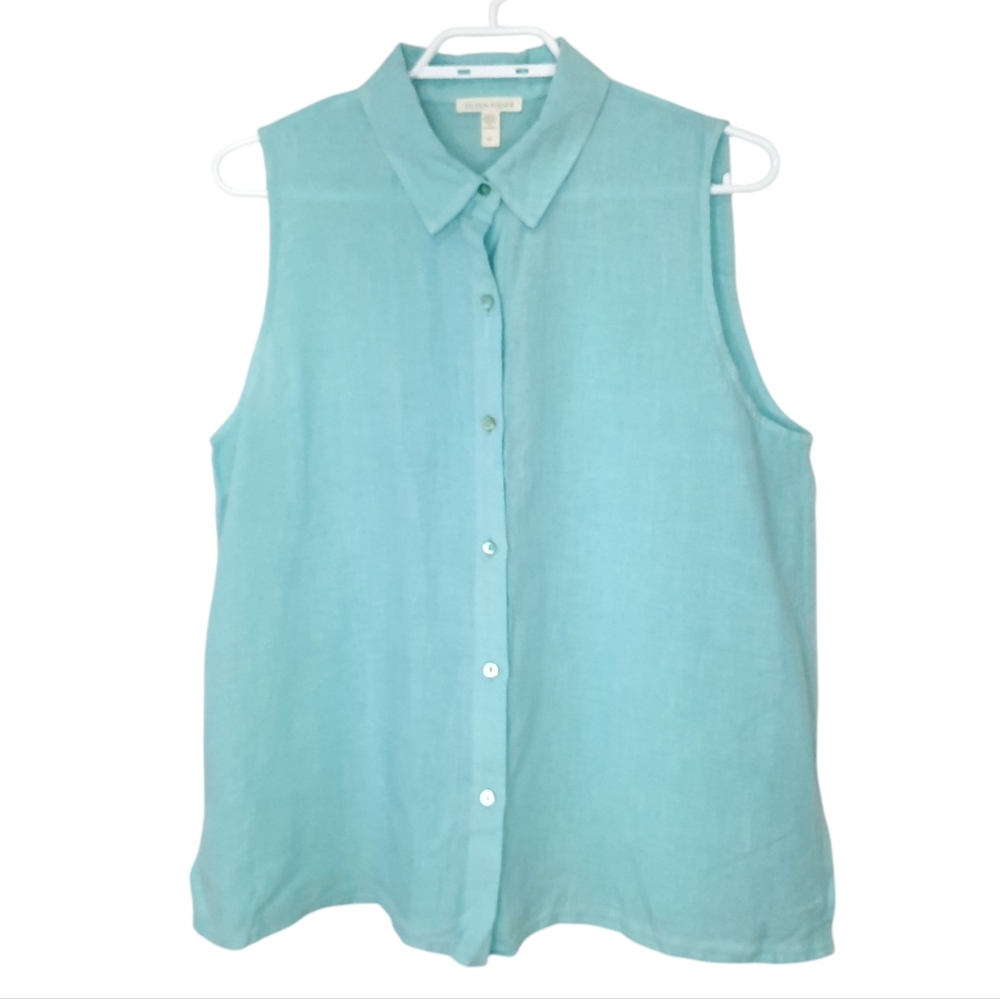 Eileen Fisher Hankerchief Linen Sleeveless Button Down Shirt Blouse Womens Small - Picture 2 of 11